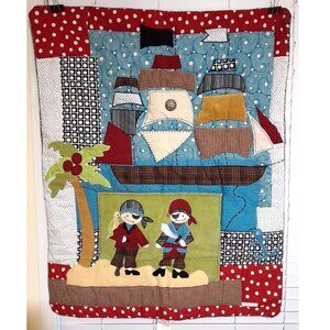 NWOT Cottontail Designs Pirates Baby Crib Blanket & Dust Ruffle 33x42